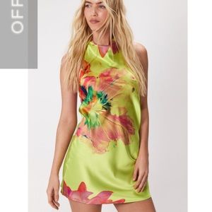 NWT Nasty Gal graphic floral halterneck satin mini dress